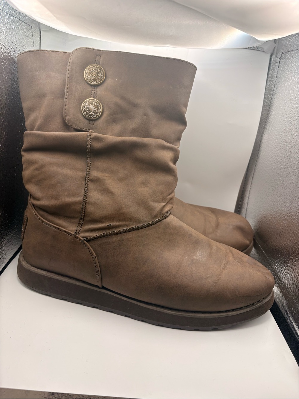 Skechers Brown Slouchy Button Mid-Calf Boots